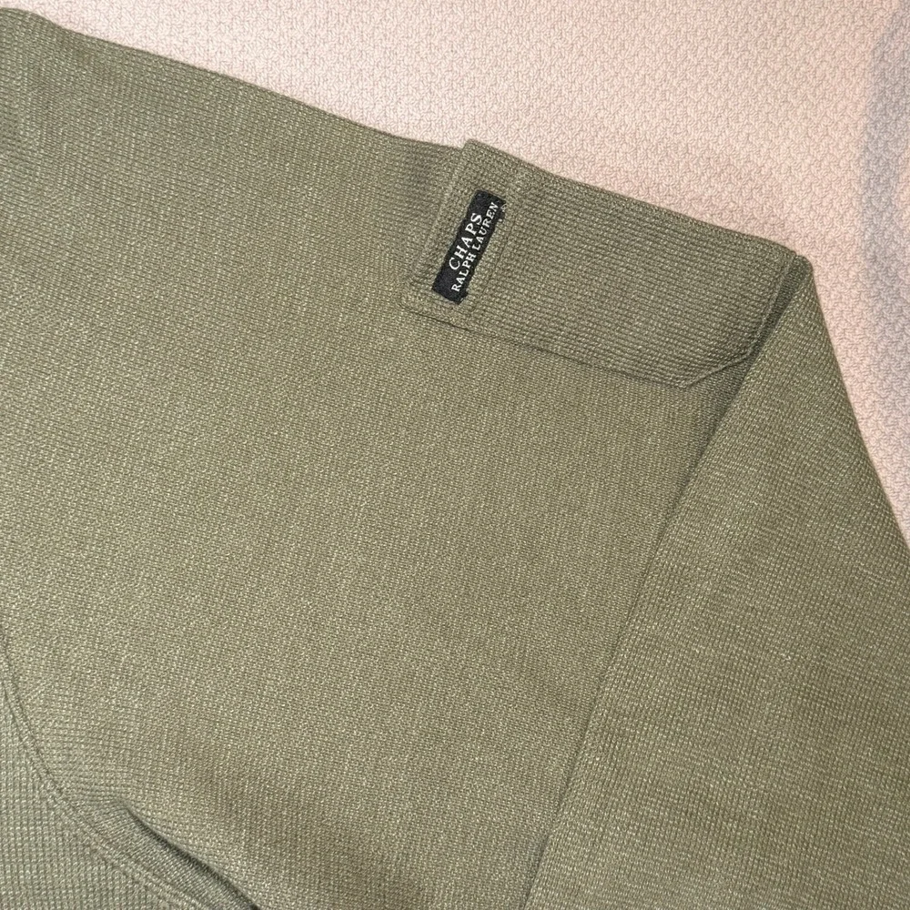 Chaps Ralph Lauren V-Neck Pullover XL Men Olive Green Sleeve Pocket Cotton